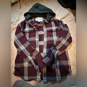 maroon american eagle hooded flannel